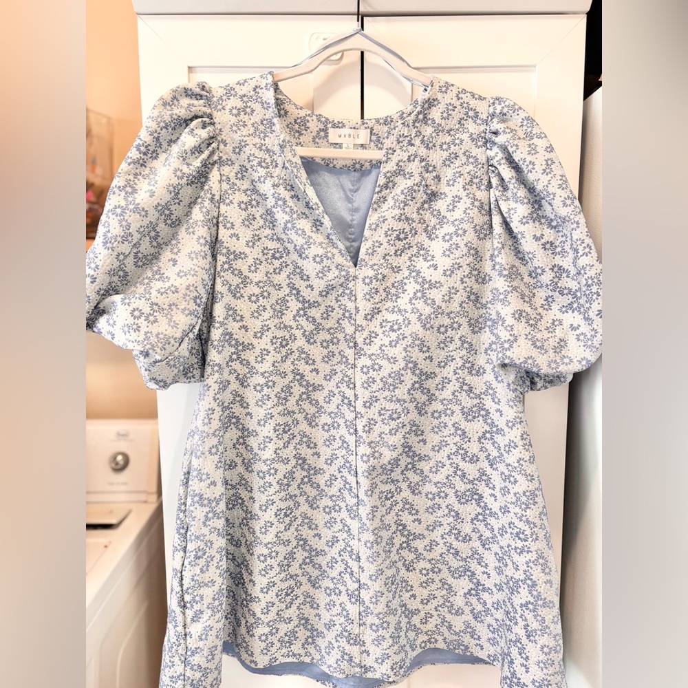 MARBLE Blue and White Floral Blouse